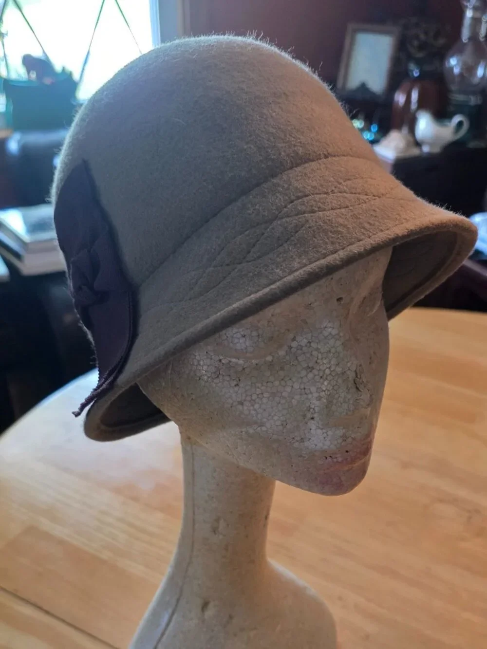 Albertus Swanepoel for Target 100% Wool Cloche Hat Olive Taupe Ribbon Detail